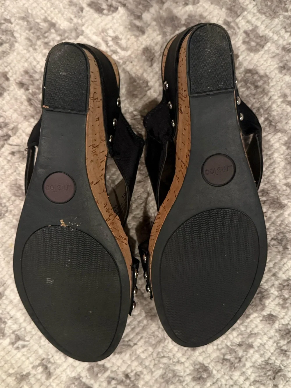 Me Too Black Criss Cross Cork Wedge Sandals